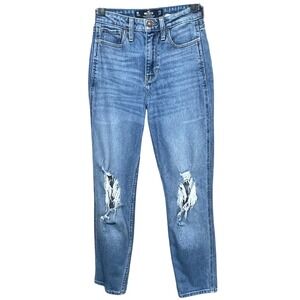 Hollister Ultra High Rise Mom Jean Distressed Blue Light Wash Womens Size 0r